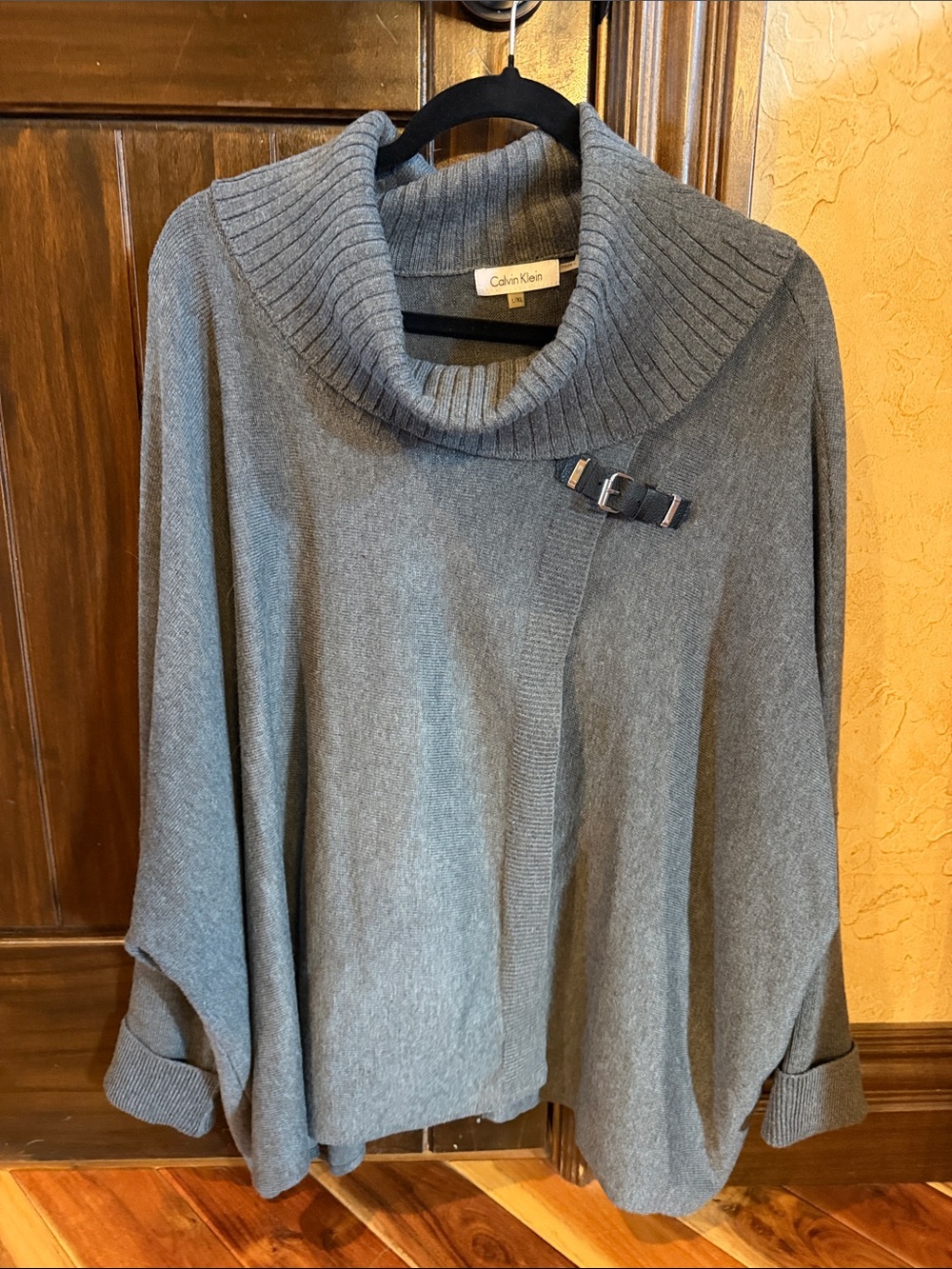 Calvin Klein Heather Gray Cowl Neck Poncho Sweater